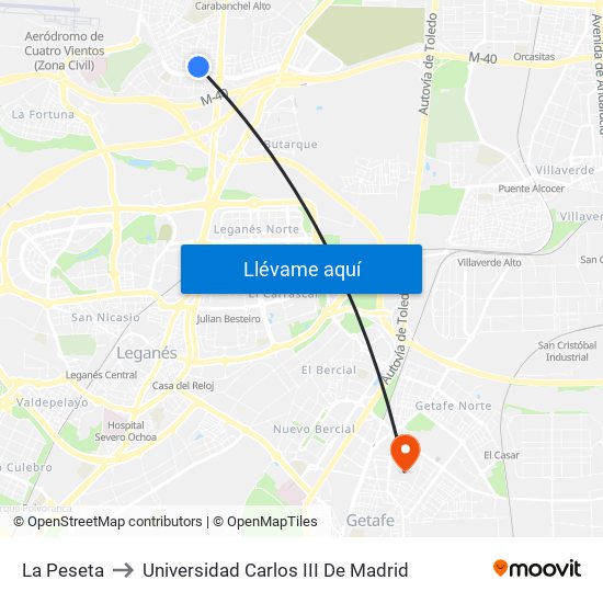 La Peseta to Universidad Carlos III De Madrid map