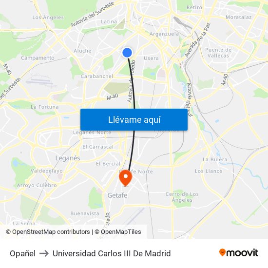 Opañel to Universidad Carlos III De Madrid map