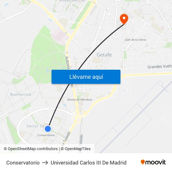 Conservatorio to Universidad Carlos III De Madrid map