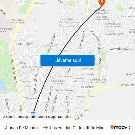 Alonso De Mendoza to Universidad Carlos III De Madrid map