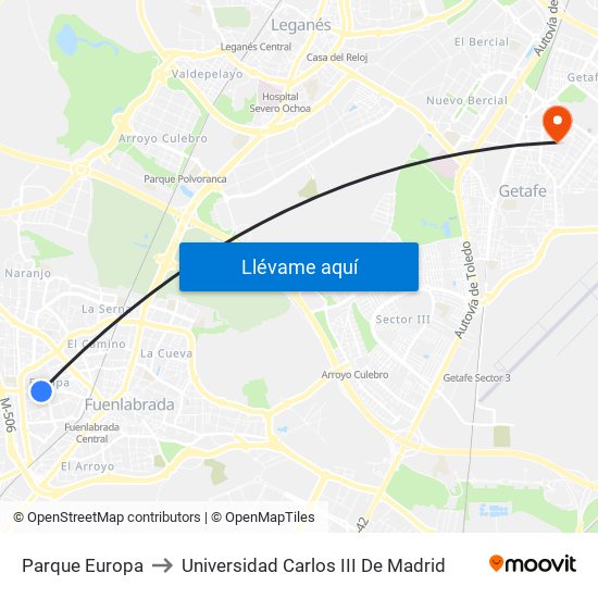 Parque Europa to Universidad Carlos III De Madrid map