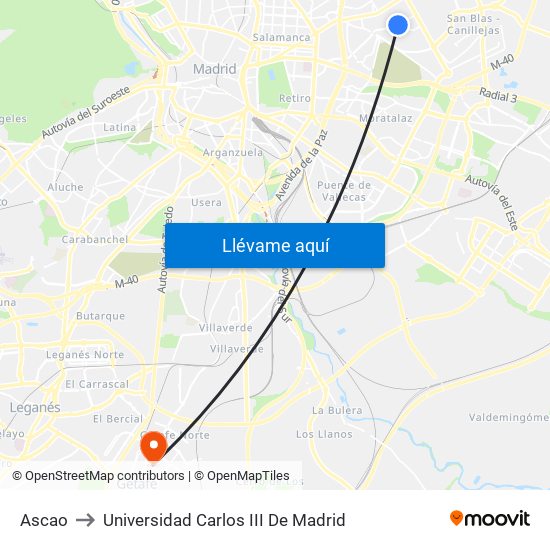 Ascao to Universidad Carlos III De Madrid map