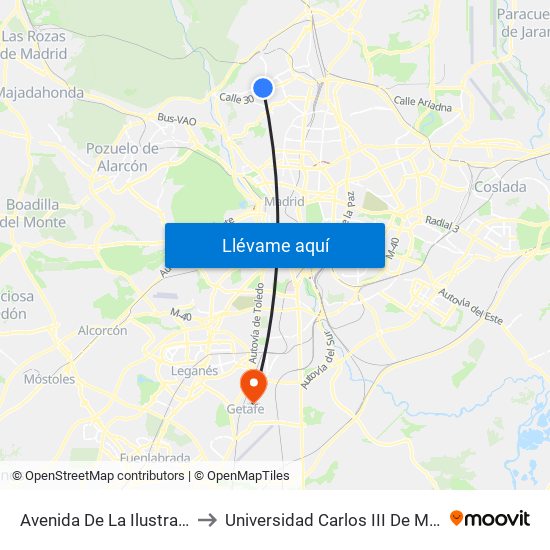 Avenida De La Ilustración to Universidad Carlos III De Madrid map