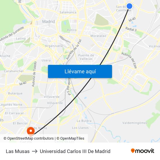 Las Musas to Universidad Carlos III De Madrid map