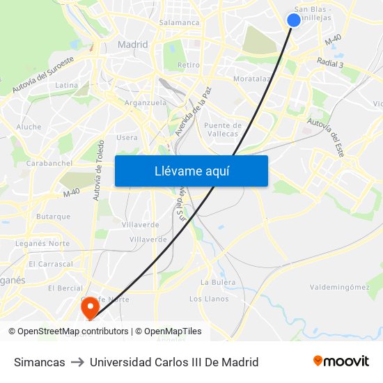 Simancas to Universidad Carlos III De Madrid map