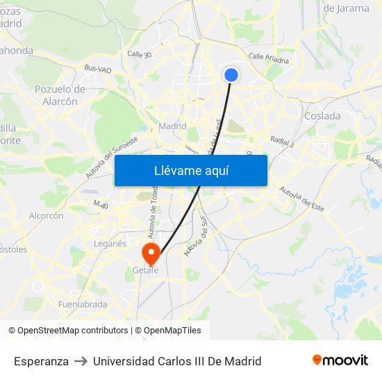 Esperanza to Universidad Carlos III De Madrid map