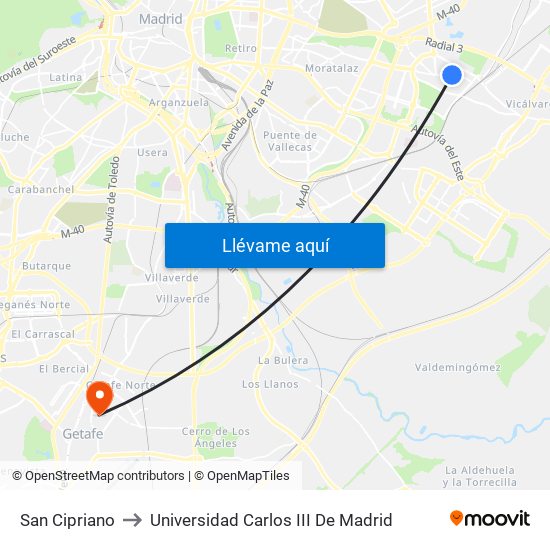 San Cipriano to Universidad Carlos III De Madrid map