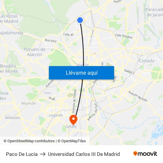 Paco De Lucía to Universidad Carlos III De Madrid map