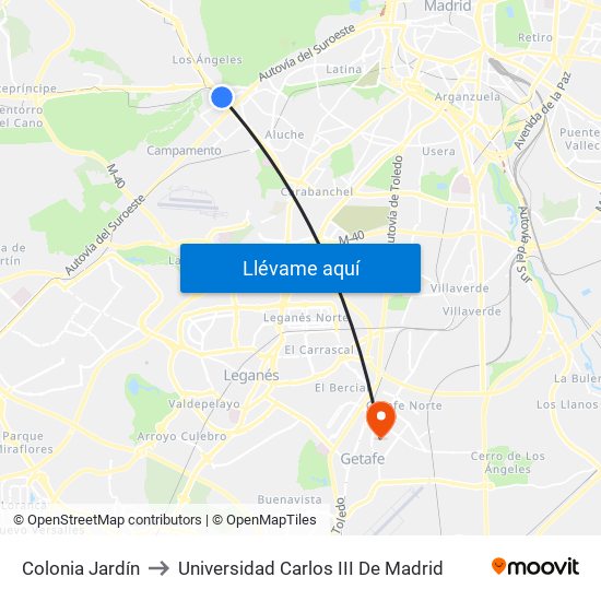Colonia Jardín to Universidad Carlos III De Madrid map