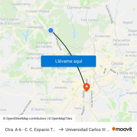 Ctra. A-6 - C. C. Espacio Torrelodones to Universidad Carlos III De Madrid map