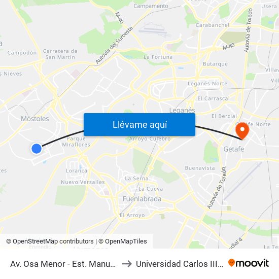 Av. Osa Menor - Est. Manuela Malasaña to Universidad Carlos III De Madrid map