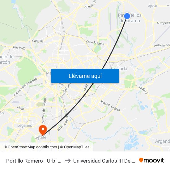 Portillo Romero - Urb. Pulido to Universidad Carlos III De Madrid map