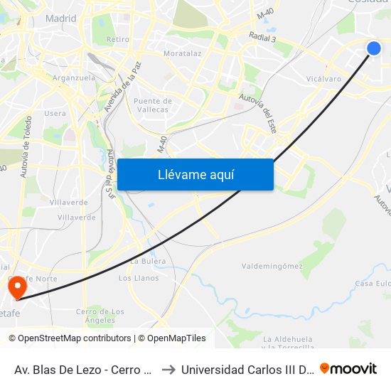 Av. Blas De Lezo - Cerro Del Monte to Universidad Carlos III De Madrid map
