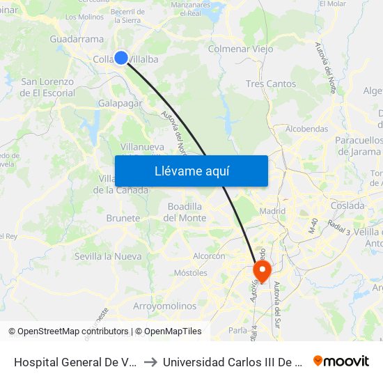 Hospital General De Villalba to Universidad Carlos III De Madrid map