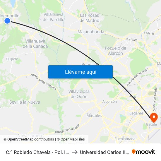 C.º Robledo Chavela - Pol. Ind. La Gazuela to Universidad Carlos III De Madrid map