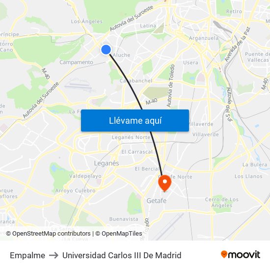 Empalme to Universidad Carlos III De Madrid map