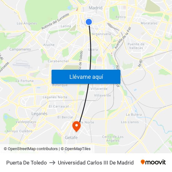 Puerta De Toledo to Universidad Carlos III De Madrid map