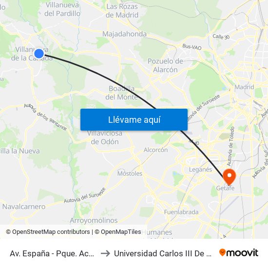 Av. España - Pque. Acuático to Universidad Carlos III De Madrid map