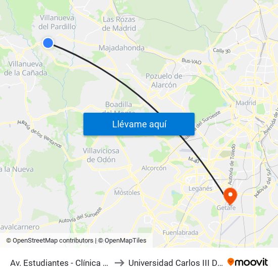 Av. Estudiantes - Clínica Geriátrica to Universidad Carlos III De Madrid map