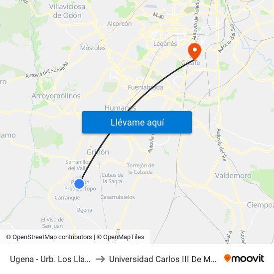 Ugena - Urb. Los Llanos to Universidad Carlos III De Madrid map