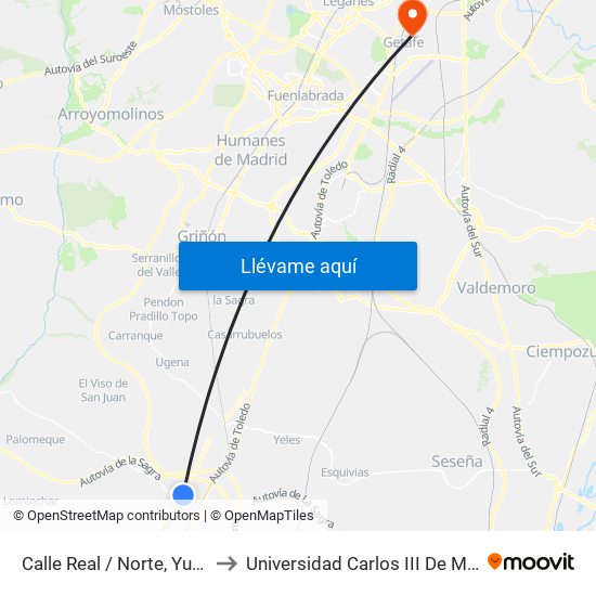 Calle Real / Norte, Yuncos to Universidad Carlos III De Madrid map