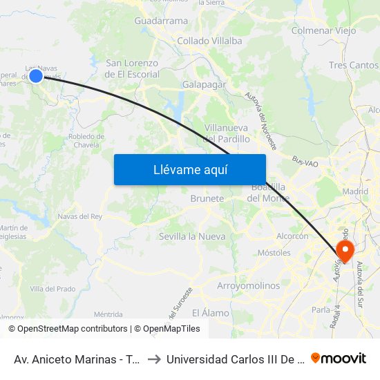 Av. Aniceto Marinas - Turismo to Universidad Carlos III De Madrid map
