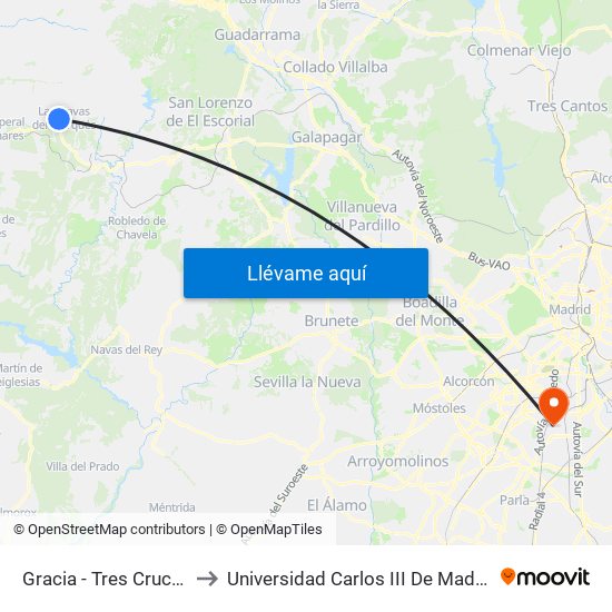 Gracia - Tres Cruces to Universidad Carlos III De Madrid map