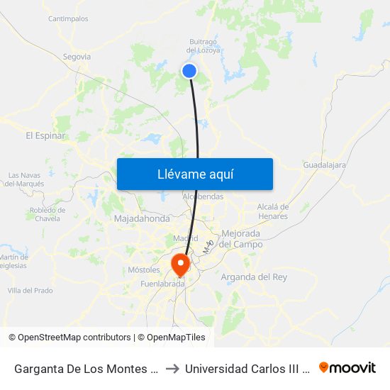Garganta De Los Montes - San Isidro to Universidad Carlos III De Madrid map