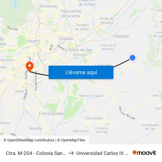 Ctra. M-204 - Colonia San Francisco to Universidad Carlos III De Madrid map