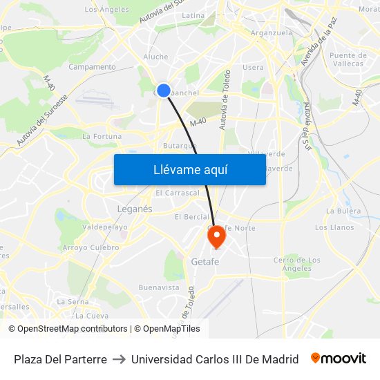 Plaza Del Parterre to Universidad Carlos III De Madrid map
