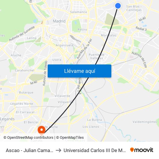 Ascao - Julian Camarillo to Universidad Carlos III De Madrid map