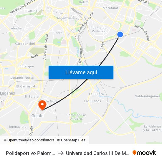 Polideportivo Palomeras to Universidad Carlos III De Madrid map