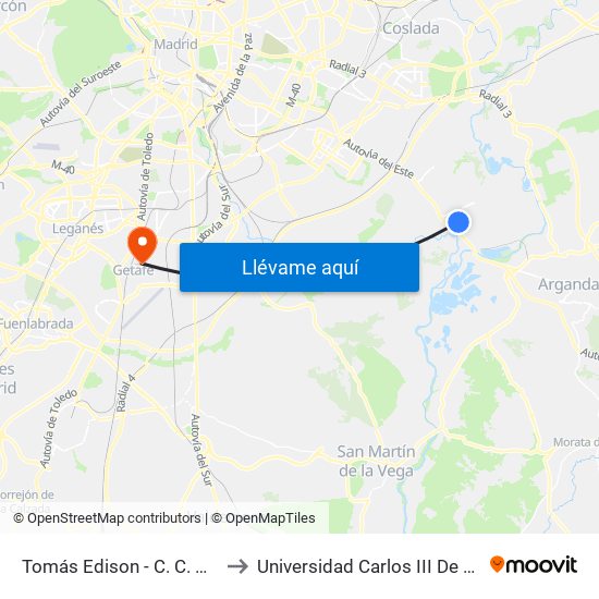Tomás Edison - C. C. H2ocio to Universidad Carlos III De Madrid map