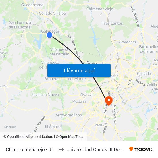 Ctra. Colmenarejo - Jazmín to Universidad Carlos III De Madrid map