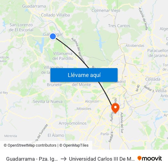 Guadarrama - Pza. Iglesia to Universidad Carlos III De Madrid map