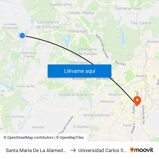 Santa María De La Alameda - Peguerinos to Universidad Carlos III De Madrid map