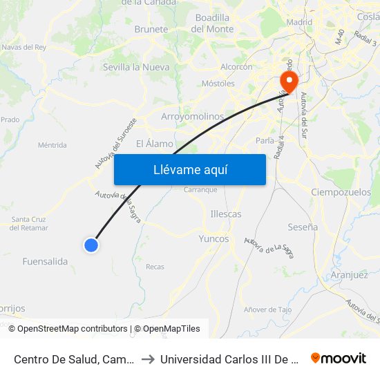 Centro De Salud, Camarena to Universidad Carlos III De Madrid map