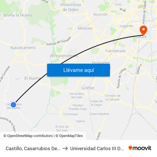 Castillo, Casarrubios Del Monte to Universidad Carlos III De Madrid map