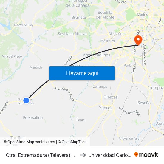 Ctra. Extremadura (Talavera), Santa Cruz Del Retamar to Universidad Carlos III De Madrid map