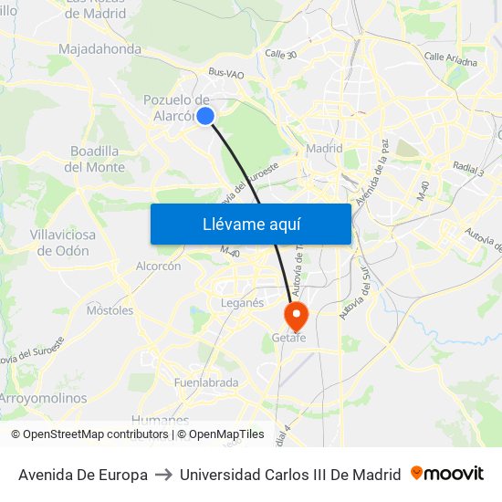 Avenida De Europa to Universidad Carlos III De Madrid map
