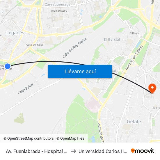 Av. Fuenlabrada - Hospital Severo Ochoa to Universidad Carlos III De Madrid map