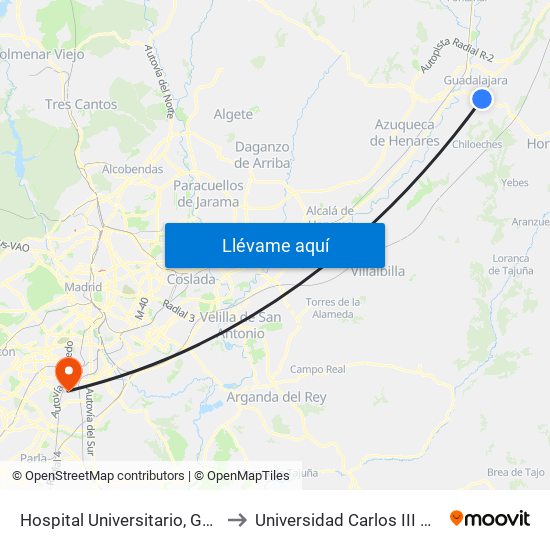 Hospital Universitario, Guadalajara to Universidad Carlos III De Madrid map