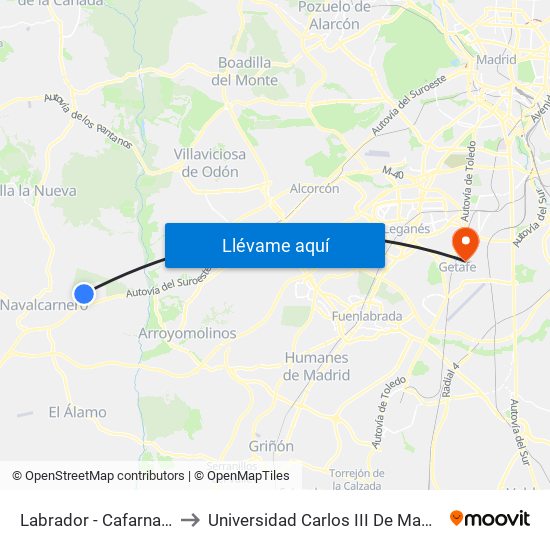 Labrador - Cafarnaún to Universidad Carlos III De Madrid map