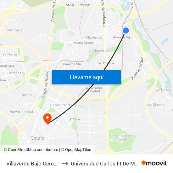 Villaverde Bajo Cercanías to Universidad Carlos III De Madrid map