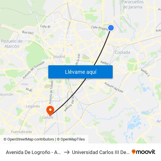 Avenida De Logroño - Algemesí to Universidad Carlos III De Madrid map
