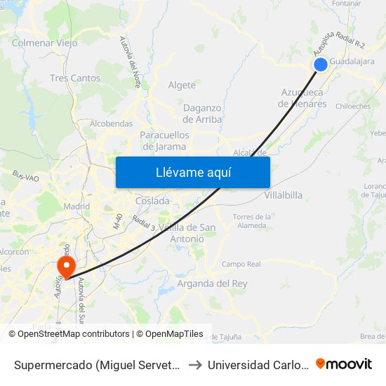 Supermercado (Miguel Servet), Cabanillas Del Campo to Universidad Carlos III De Madrid map