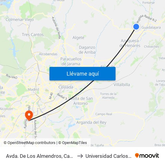 Avda. De Los Almendros, Cabanillas Del Campo to Universidad Carlos III De Madrid map