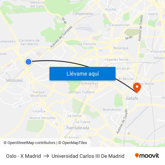Oslo - X Madrid to Universidad Carlos III De Madrid map