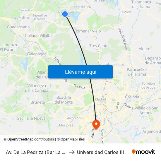 Av. De La Pedriza (Bar La Hora Joven) to Universidad Carlos III De Madrid map