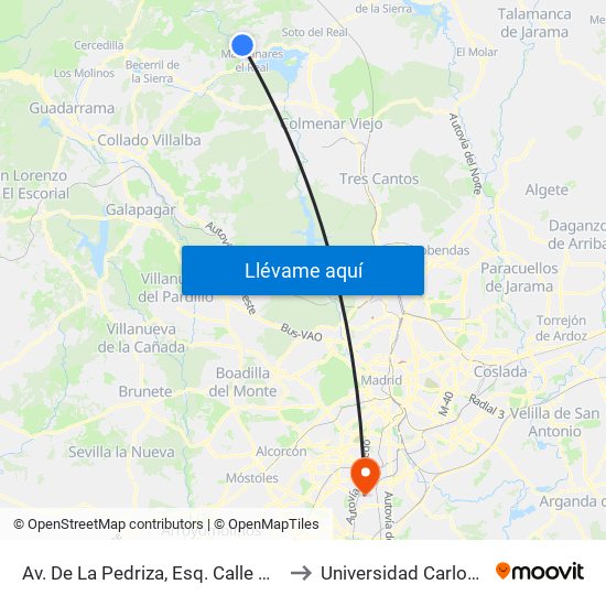 Av. De La Pedriza, Esq. Calle Montañero (Camping) to Universidad Carlos III De Madrid map
